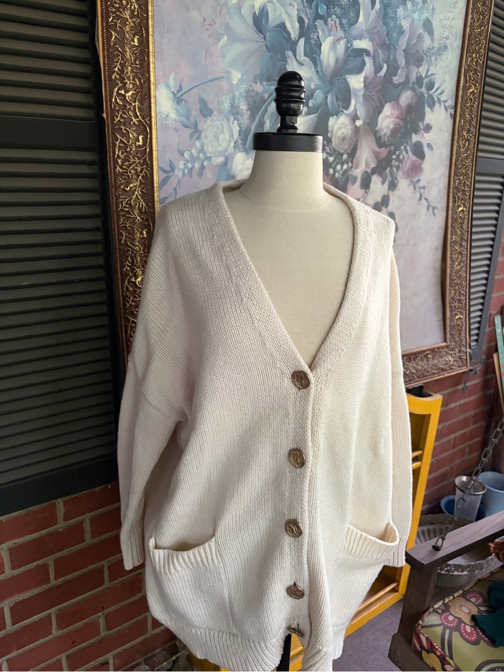 Cozy Cream Button-Front V-Neck  Zara Sweater Cardigan
